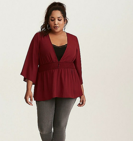 torrid Tops - NWT Torrid Button Front Smocked Babydoll Blouse